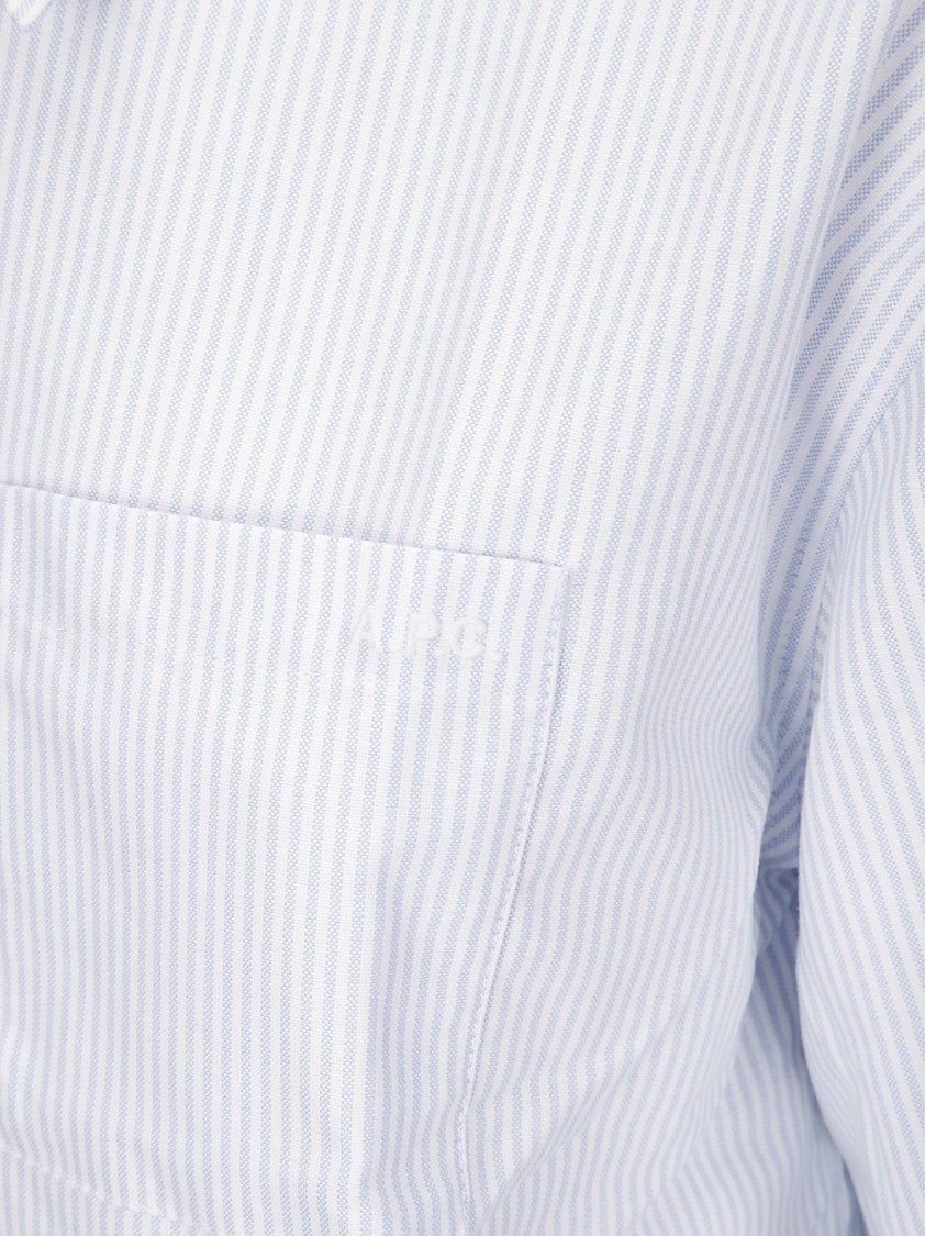 Apc A.p.c. Striped Shirt With Buttons And Front Pocket In White