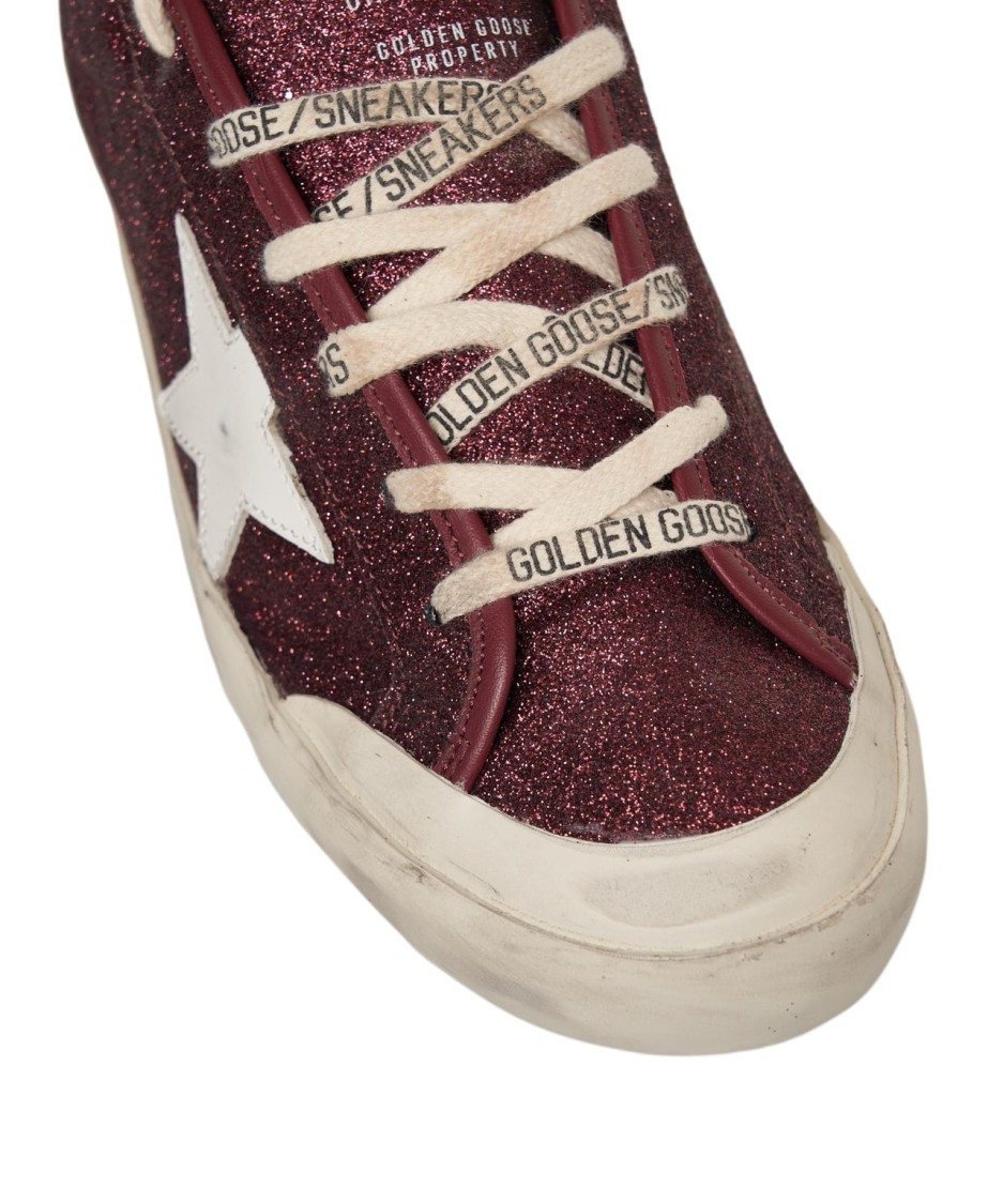 Golden Goose Vintage Red Sneakers With Glitter Accents In Burgundy