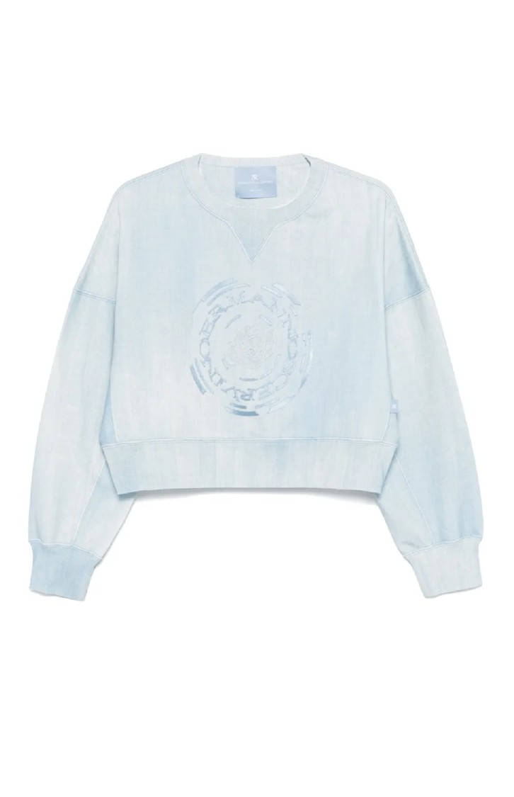 Ermanno Scervino Cropped Long-sleeve Sweatshirt With Voluminous Sleeves In Blue