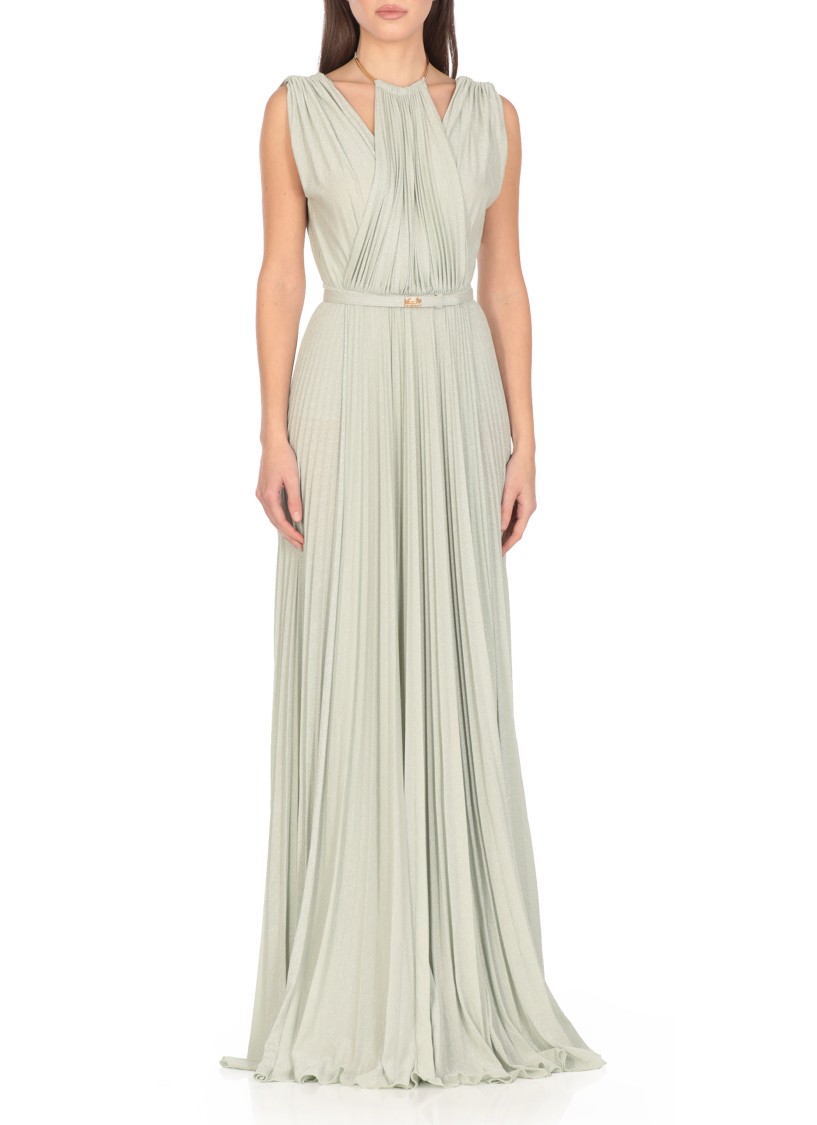Elisabetta Franchi Red Carpet Dress Made Of Lurex Jersey Fabric With Belt In White