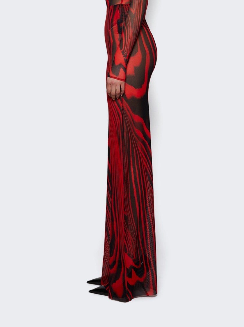 David Koma Printed Mesh Maxi Skirt Red And Black