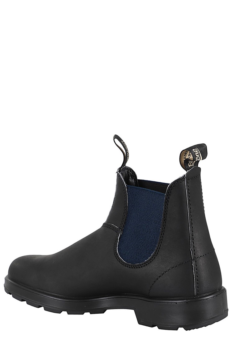 Blundstone Black Leather Boot With Blue Elastic Side Panels In Black