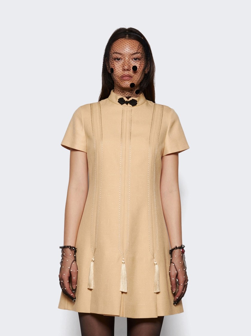 Valentino Embroidered Woven Mini Dress With Tassels Birch In Multi