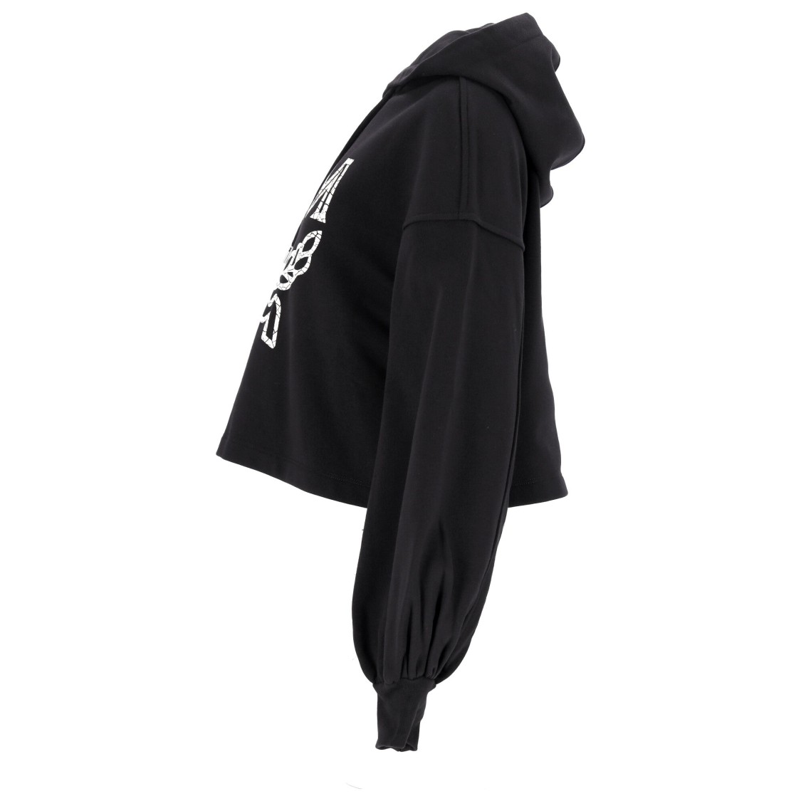 Mcm Cropped Black Oversized Hoodie With Iconic Logo Print In Black