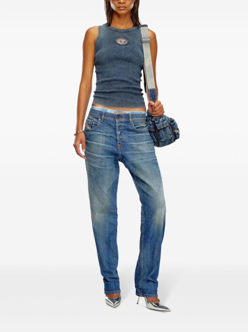 Diesel Ribbed Sleeveless Top With Distinctive Logo Detail In Blue