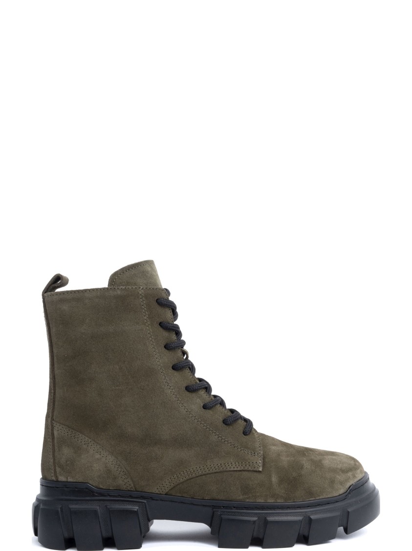 Sergio Moretti Flat Green Leather Ankle Boots In Green