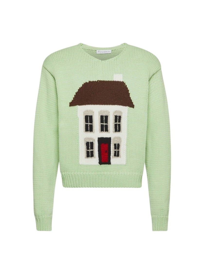 Jw Anderson J. W. Anderson House Intarsia Sweater Spearmint In Green