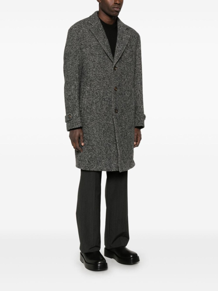 Eleventy Herringbone Coat With Front Button Fastening In Grey