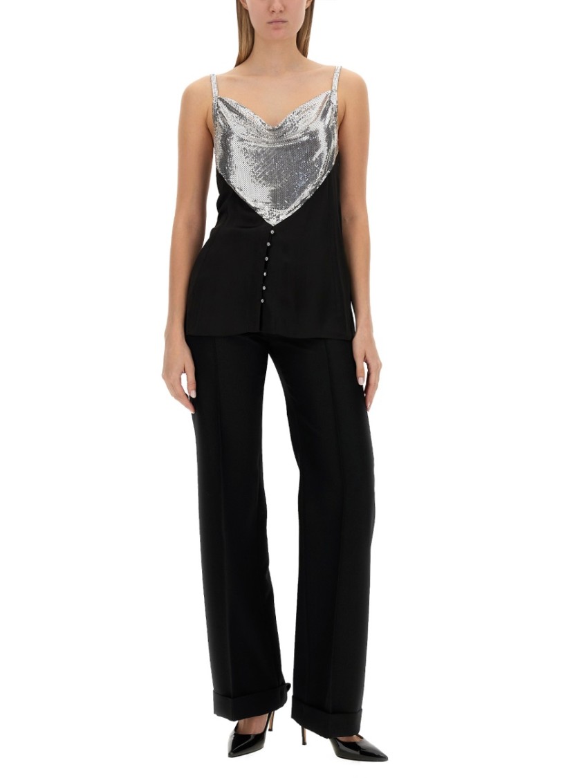 Rabanne Top With Sequin Embellishment And Draped Neckline In Black