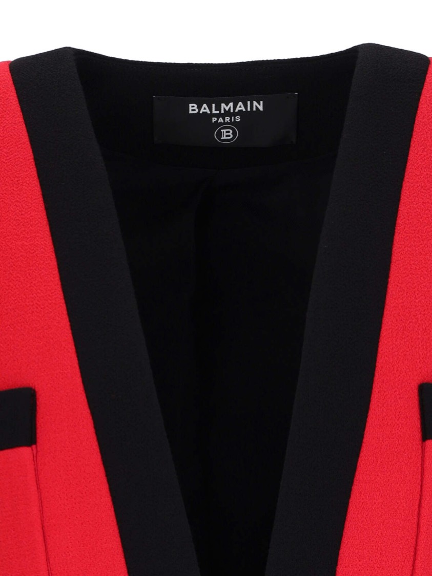 Balmain Shawl Collar Double Wool Crepe Jacket In Red