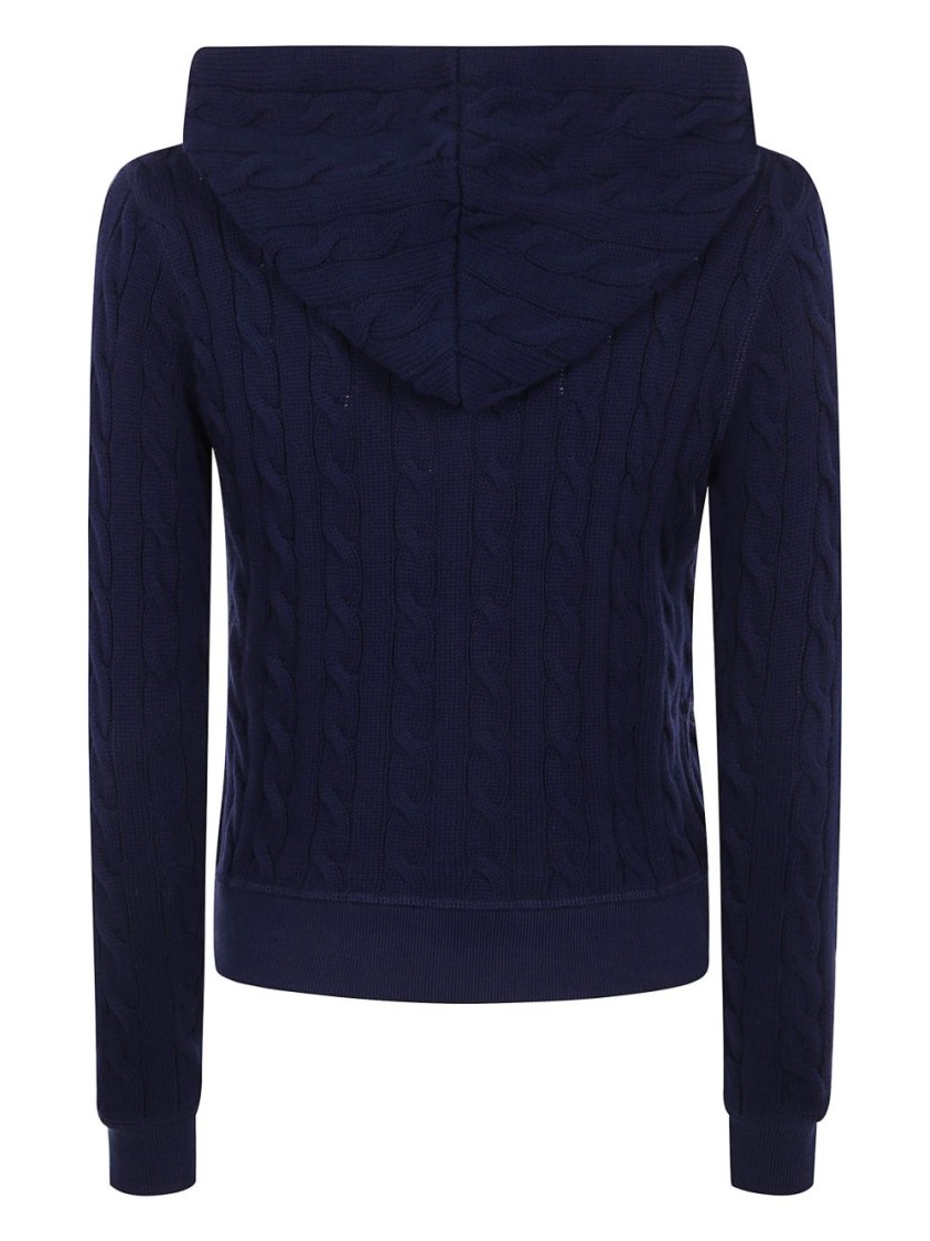 Shop Polo Ralph Lauren Textured Cable Knit Cotton Sweatshirt With Zip Fastening In Black