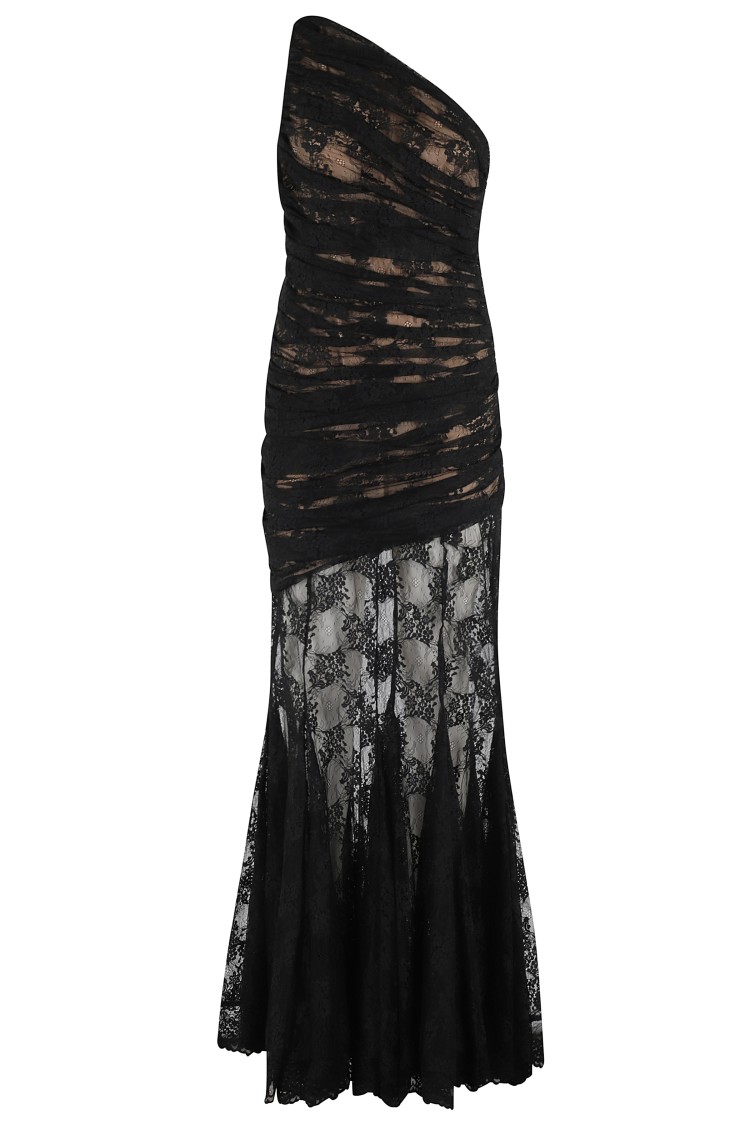 Giuseppe Di Morabito Long Black Lace Semi-transparent Dress In Black