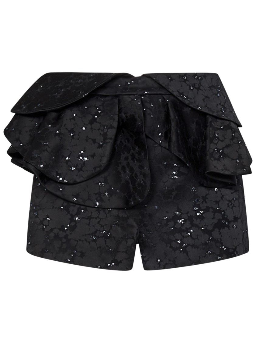 Redemption Ruffled Black Jacquard Shorts With Silver Accents