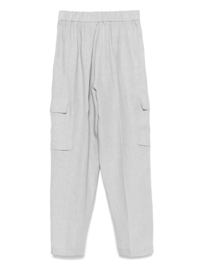 Le Tricot Perugia Relaxed Fit Grey Trousers With Drawstring Waist In Gray