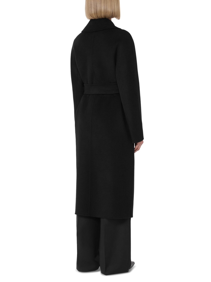 Max Mara Long Virgin Wool Coat With Pointed Collar In Black