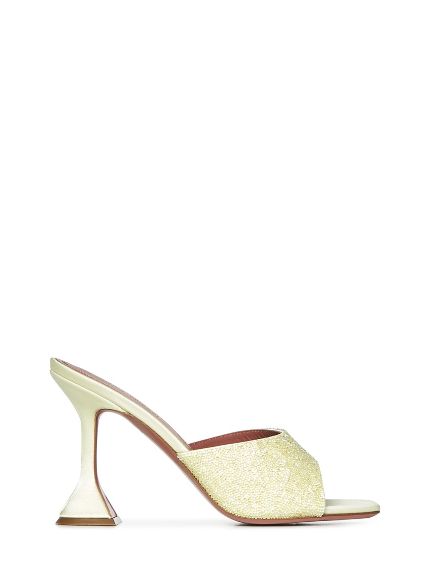 サンダル・ミュール Amina Muaddi Yellow Satin Sandals With Hourglass Heel Amina Muaddi Yellow Satin With Hourglass Heel | THE LIST