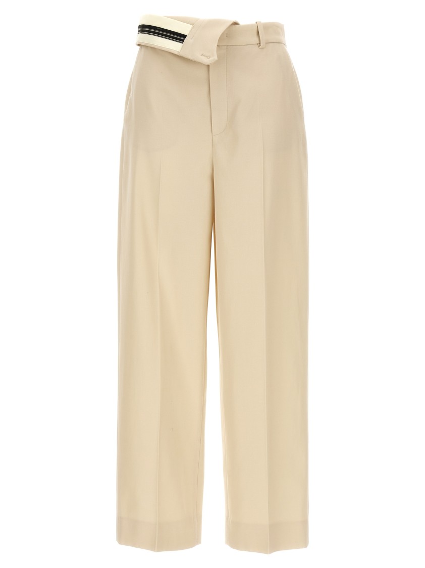 Fendi Wide Leg Gabardine Trousers With Cropped Length In Neutral