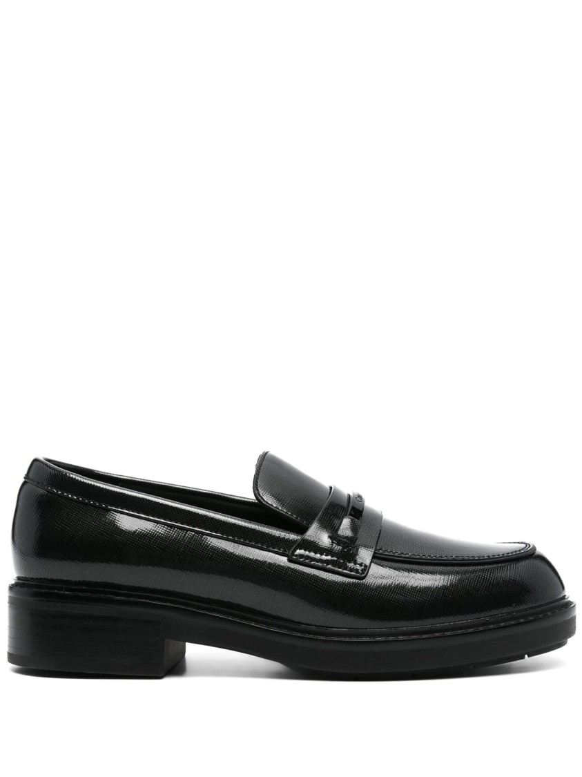 Calvin Klein Glossy Leather Loafers With Classic Penny Strap In Black