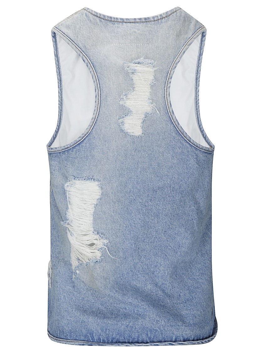 Mm6 Maison Margiela Mm6 By Maison Margiela Sleeveless Front-zip Top In Distressed Denim