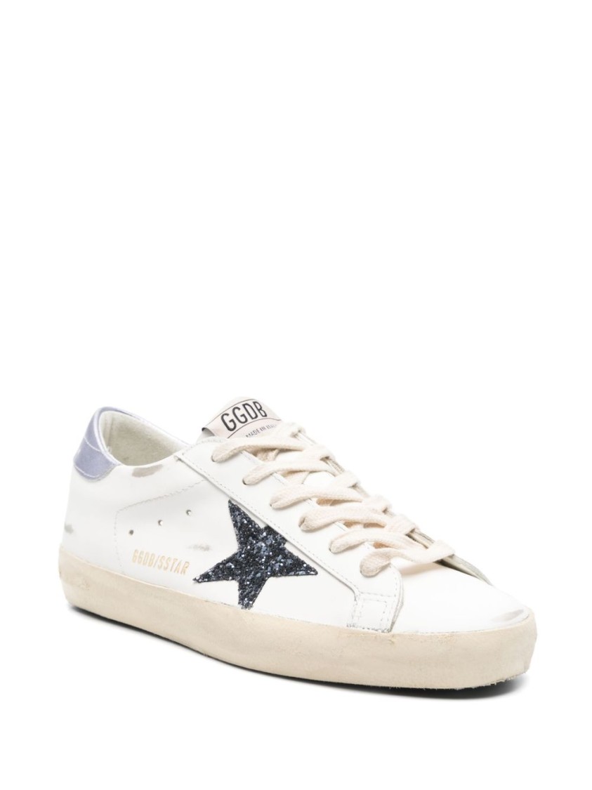 Golden Goose Super Star Leather Upper And Toe Glitter Star Laminated Heel In Neutral