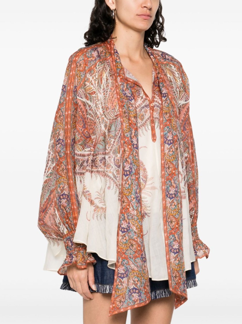 Zimmermann Rhiannon Tie Neck Blouse In Multi