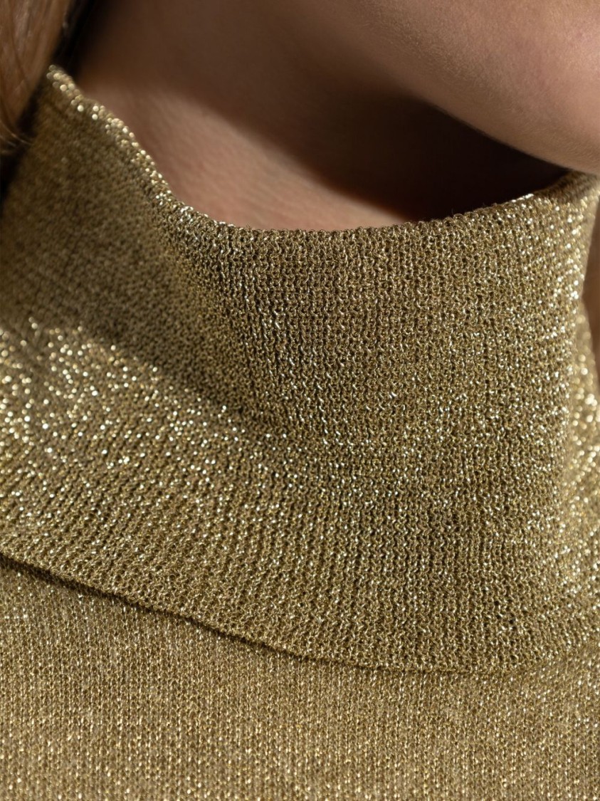 Cult Gaia Kaylilah Metallic Knitted Open-back Turtleneck Mini Dress