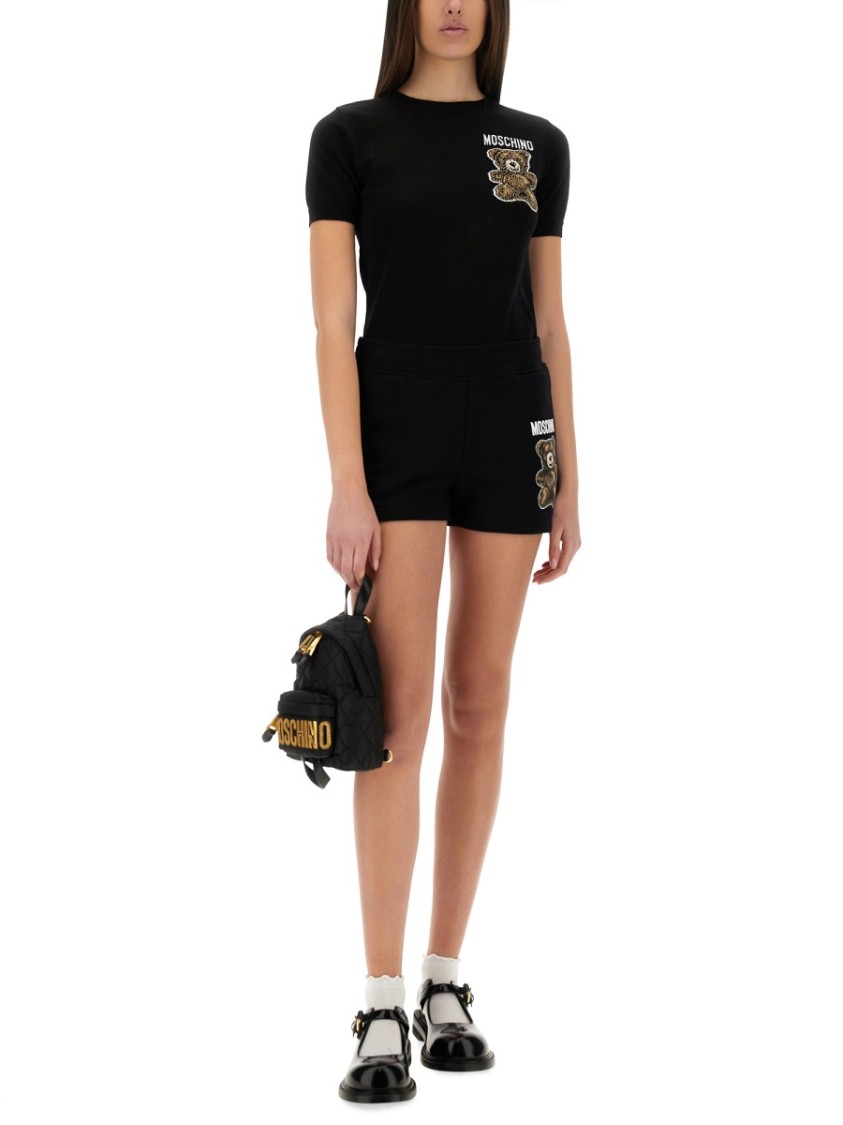 Shop Moschino Teddy Bear Knit Top In Black