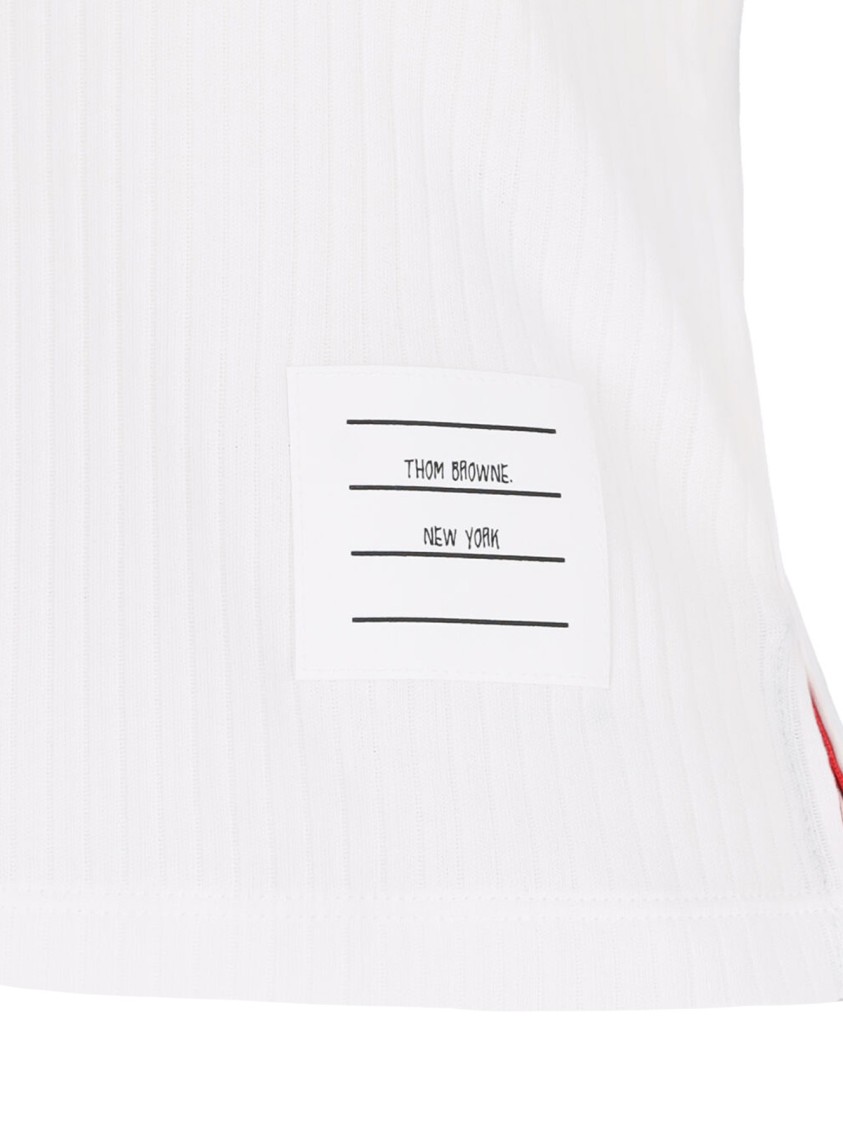 Thom Browne White Crewneck T-shirt With Signature Rwb Stripe In Cotton Woman