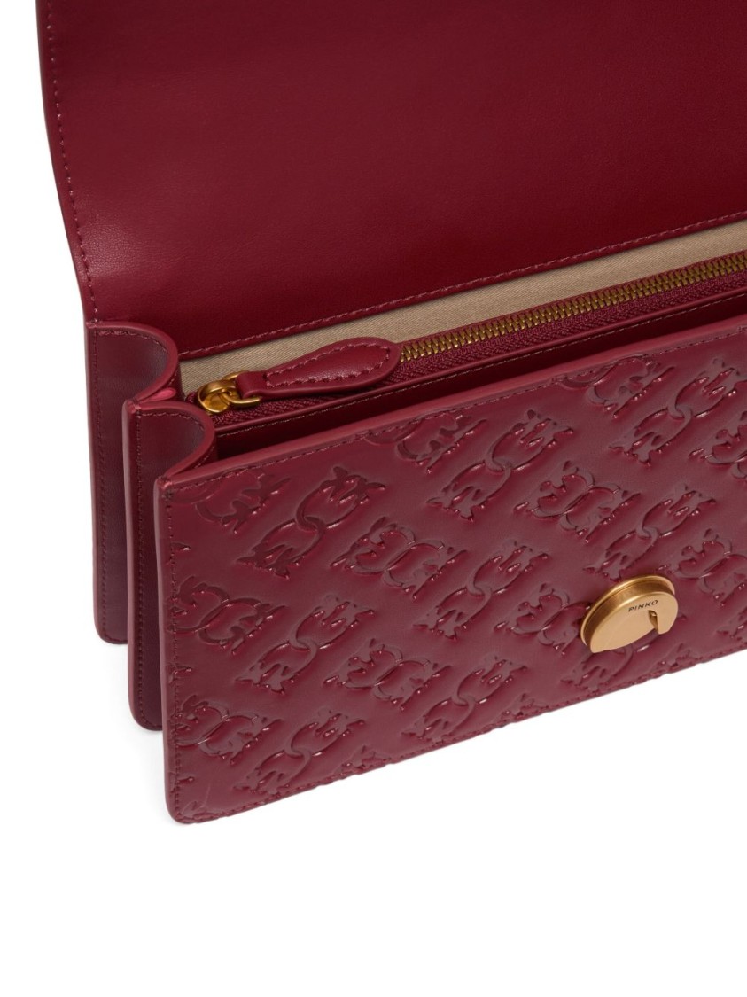Pinko Bordeaux Shoulder Bag With Love Birds Buckle