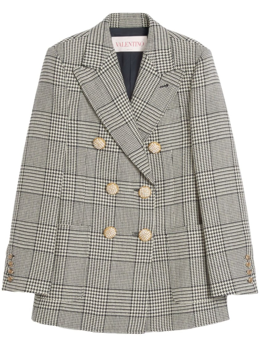 Shop Valentino Grey Double-breasted Wool Houndstooth Blazer