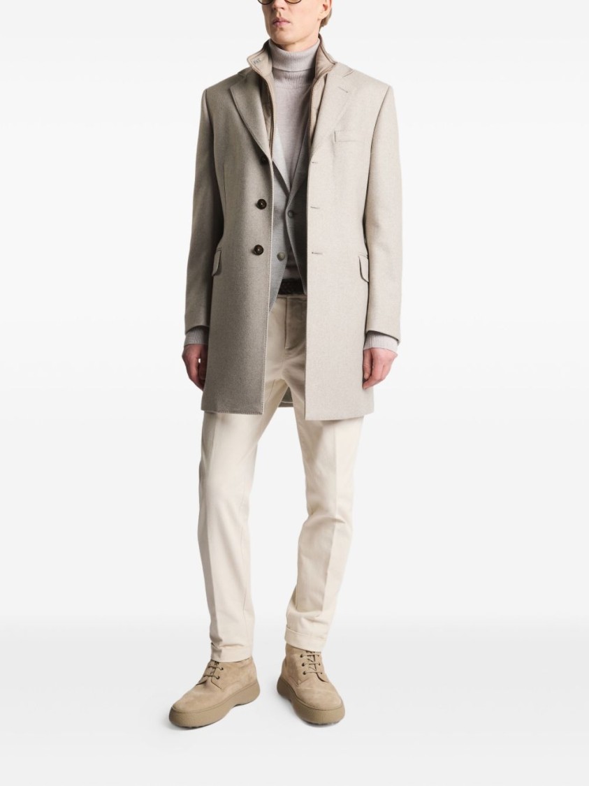 Fay Structured Light Beige Cashmere Coat With Notch Lapels And Flap Pockets In Gray