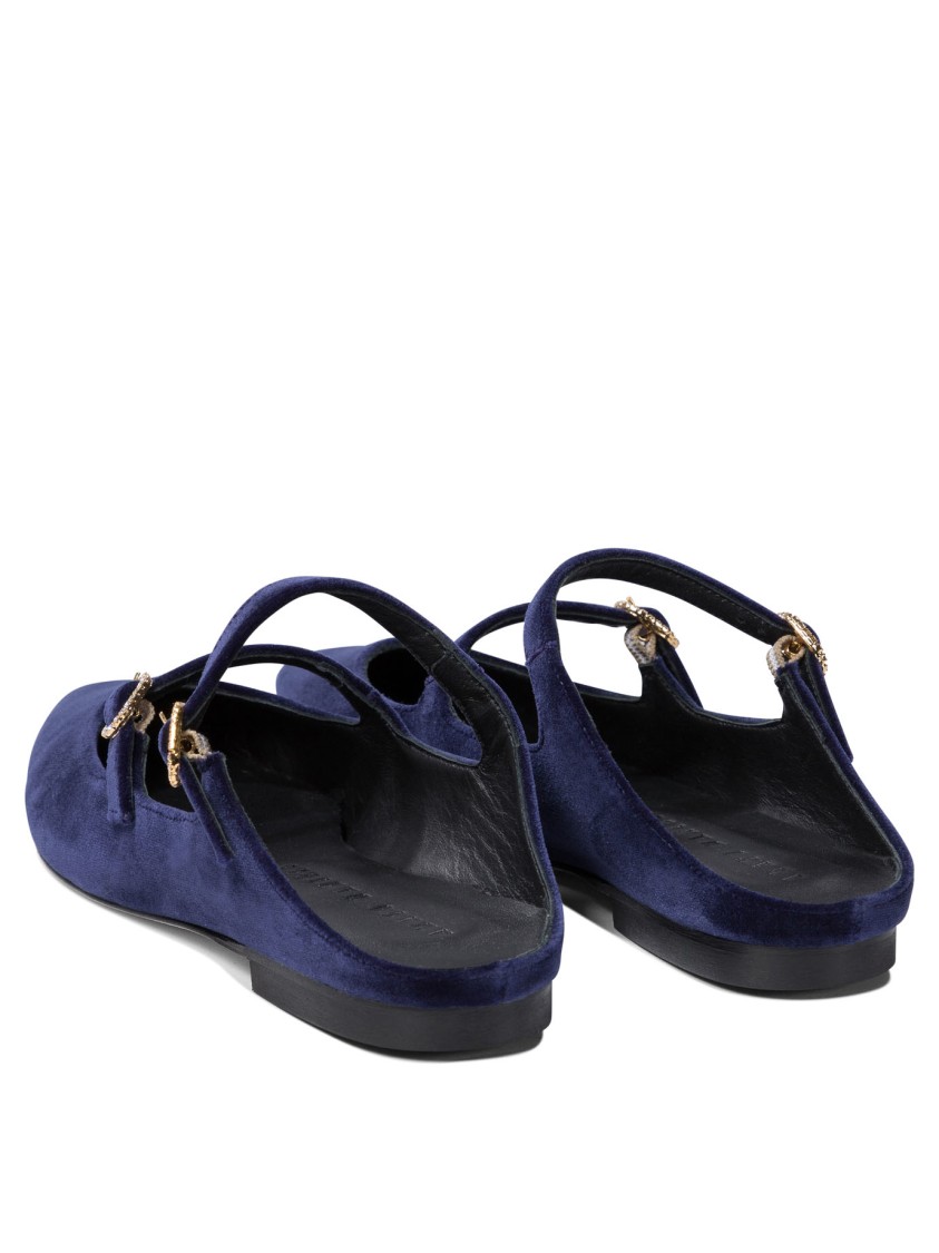 Amato Daniele Velvet Blue Loafers With Pointed Toe And Buckle Detail In Blue