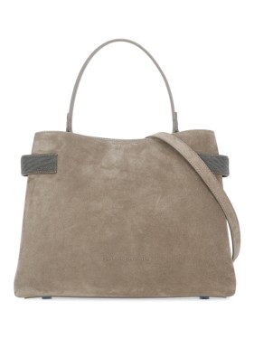 クラッチバッグ Brunello Cucinelli Structured Suede Leather Clutch With Top Brunello Cucinelli Structured Suede Leather Clutch With Top