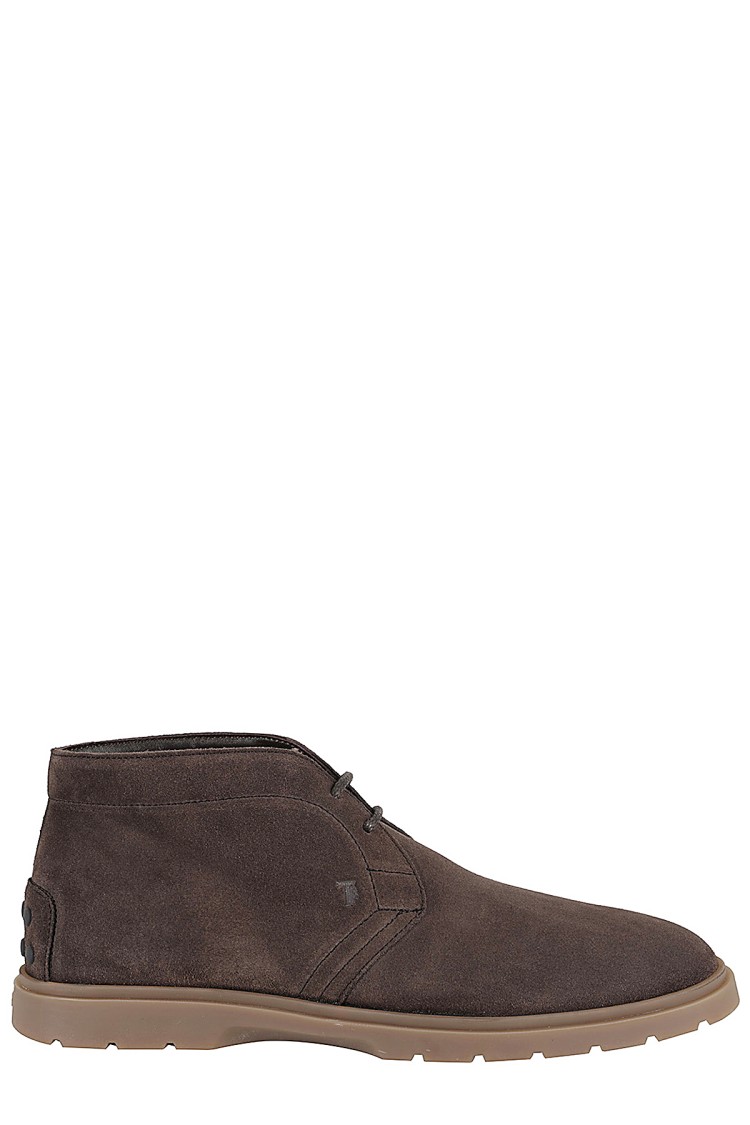 Tod's Round Toe Suede Ankle Boots In Brown