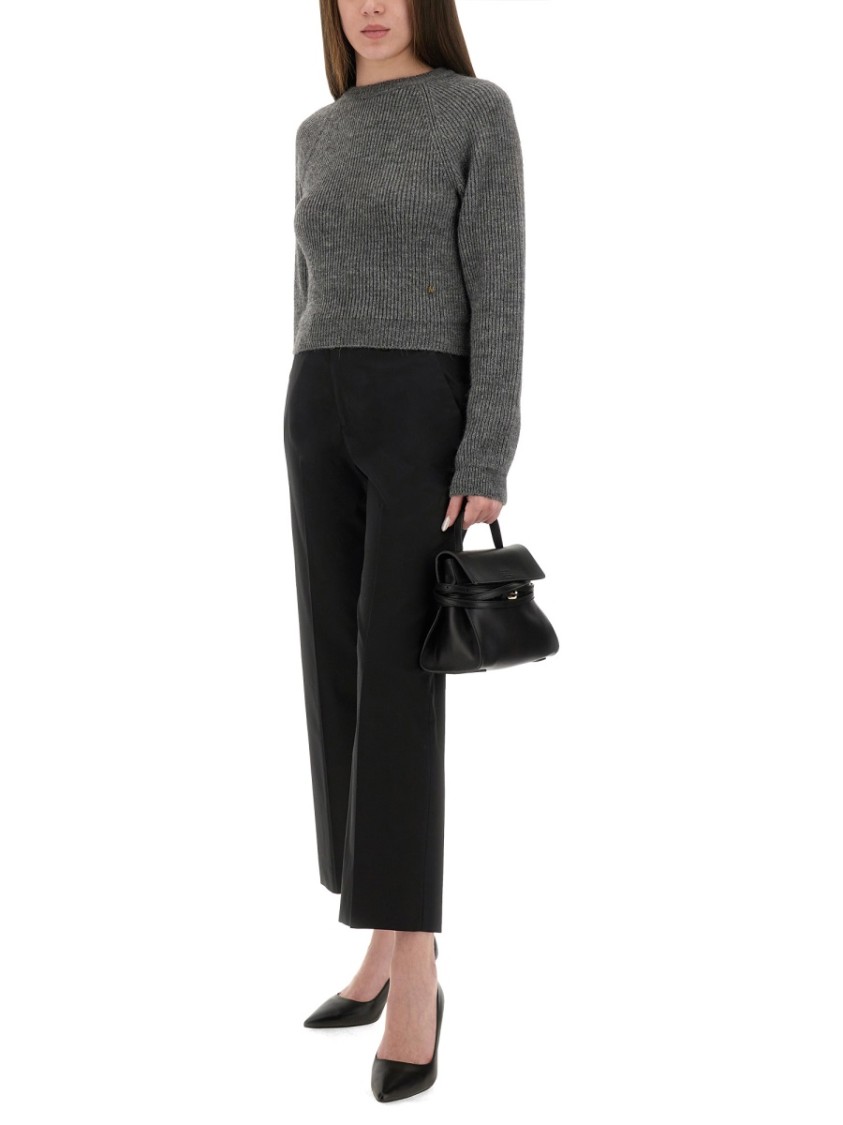 Moschino Ribbed Grey Cropped Sweater With Frayed Hem In Gray