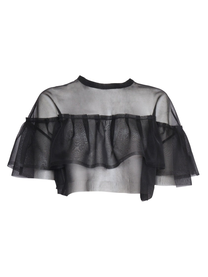 Philosophy Di Lorenzo Serafini Sheer Black Top With Ruffle Detail In Black