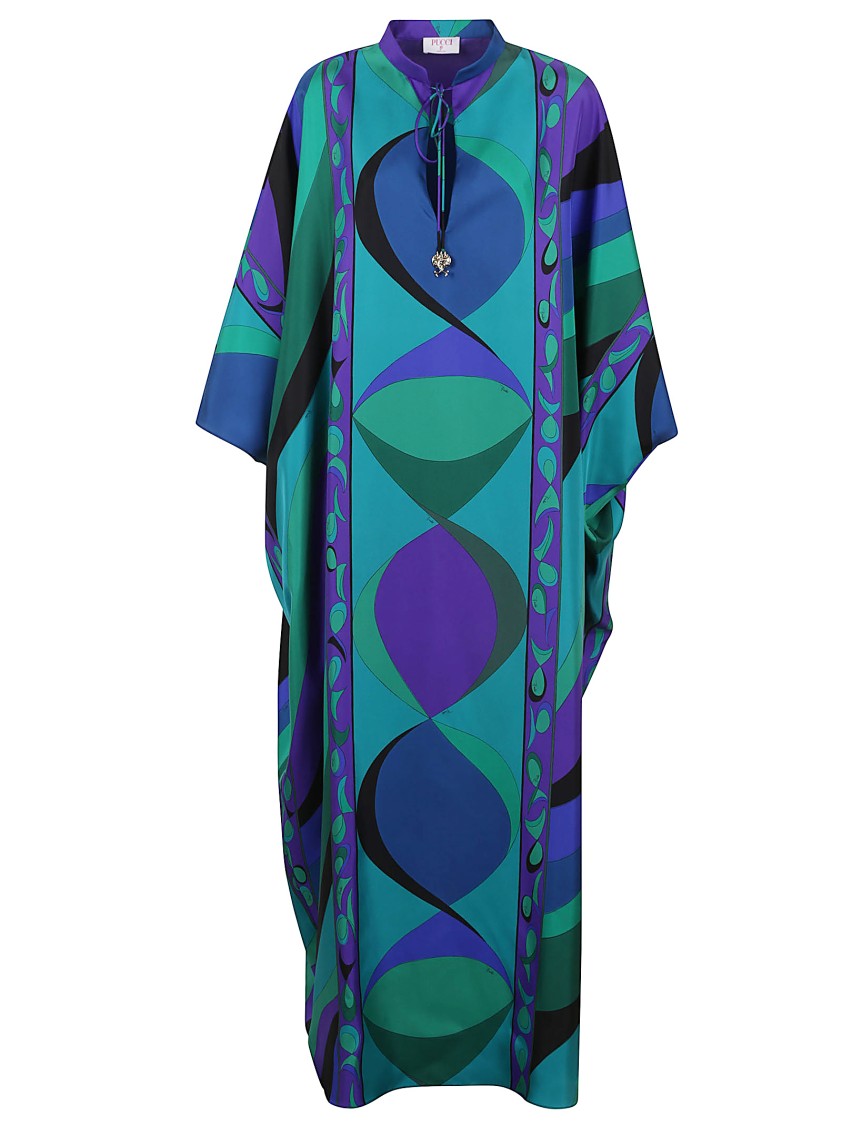 Emilio Pucci Silk Twill Kaftan With Vibrant Pisces Print
