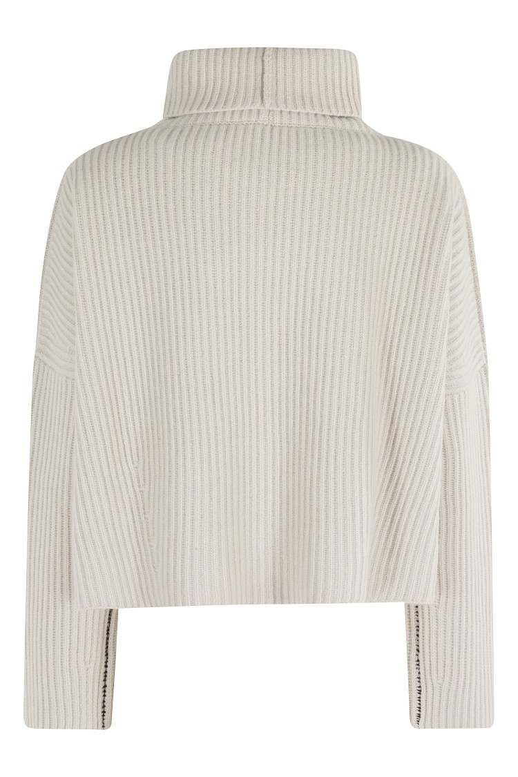 Roberto Collina Turtleneck Sweater With Wide Rib And Contrasting Stitching In Red
