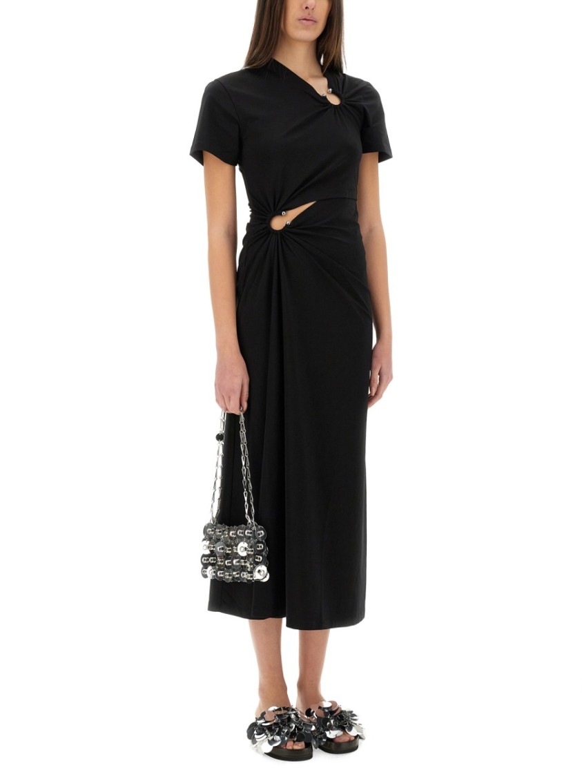 Rabanne Asymmetrical Neckline Midi Dress With Cut-out Detail In Black