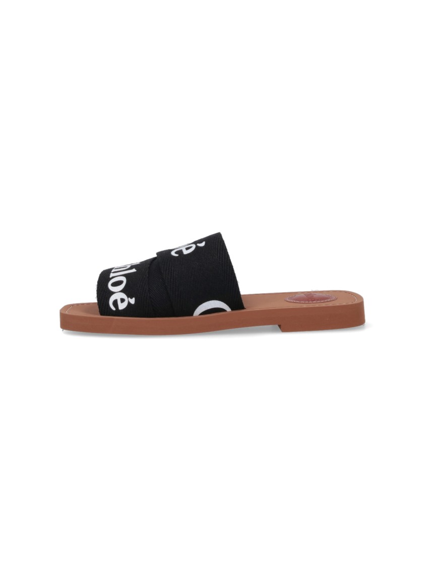 Chloé Woody Flat Logo Ribbon Slide Sandals