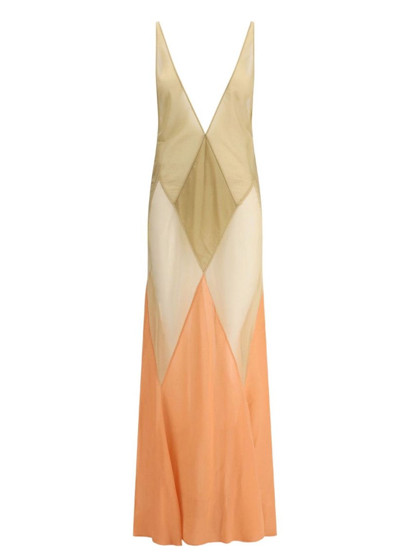 Attico The Long Tulle Dress With Geometric Inserts In Orange