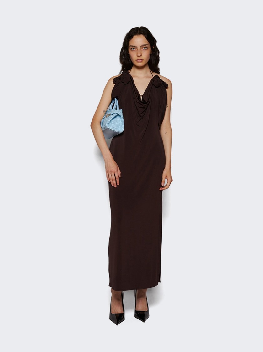 Magda Butrym Draped Cowl Neck Midi Dress In Brown