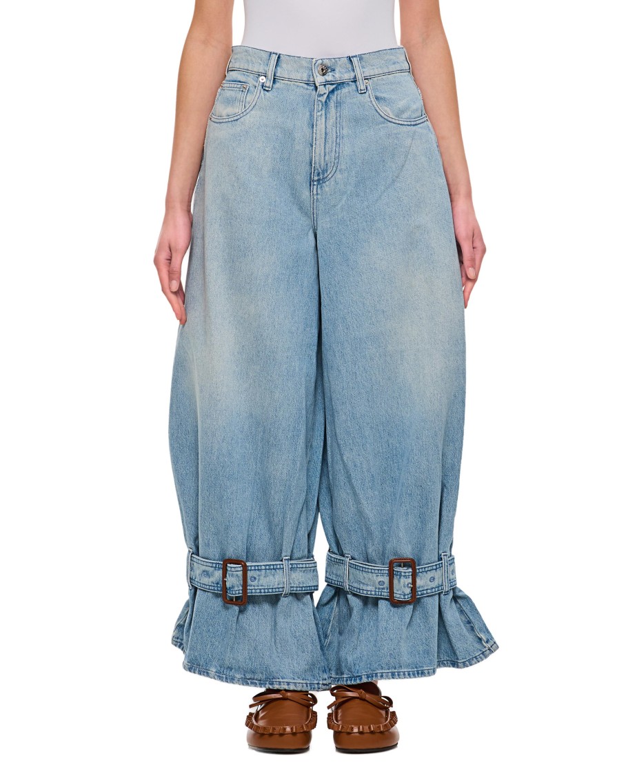 Jw Anderson Wide Jeans With Adjustable Ankle Height Belts In Blue
