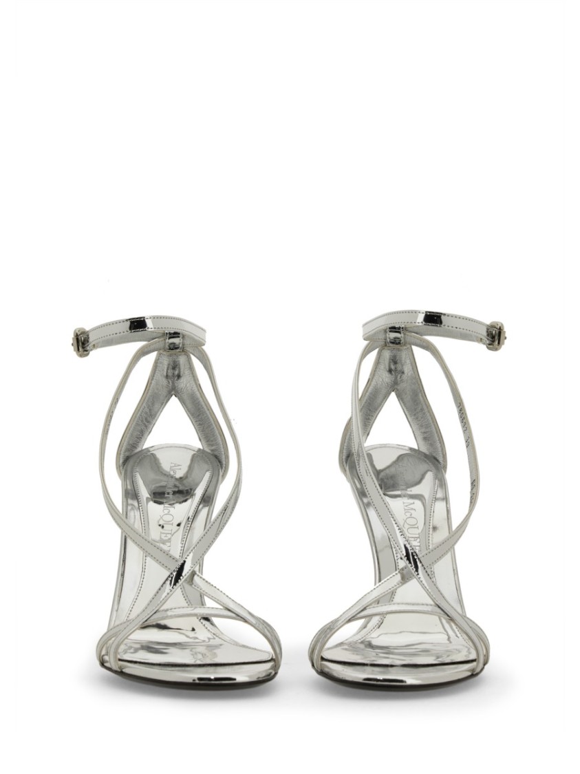 Alexander Mcqueen Silver-tone Leather Twisted Armadillo Sandals In Silver