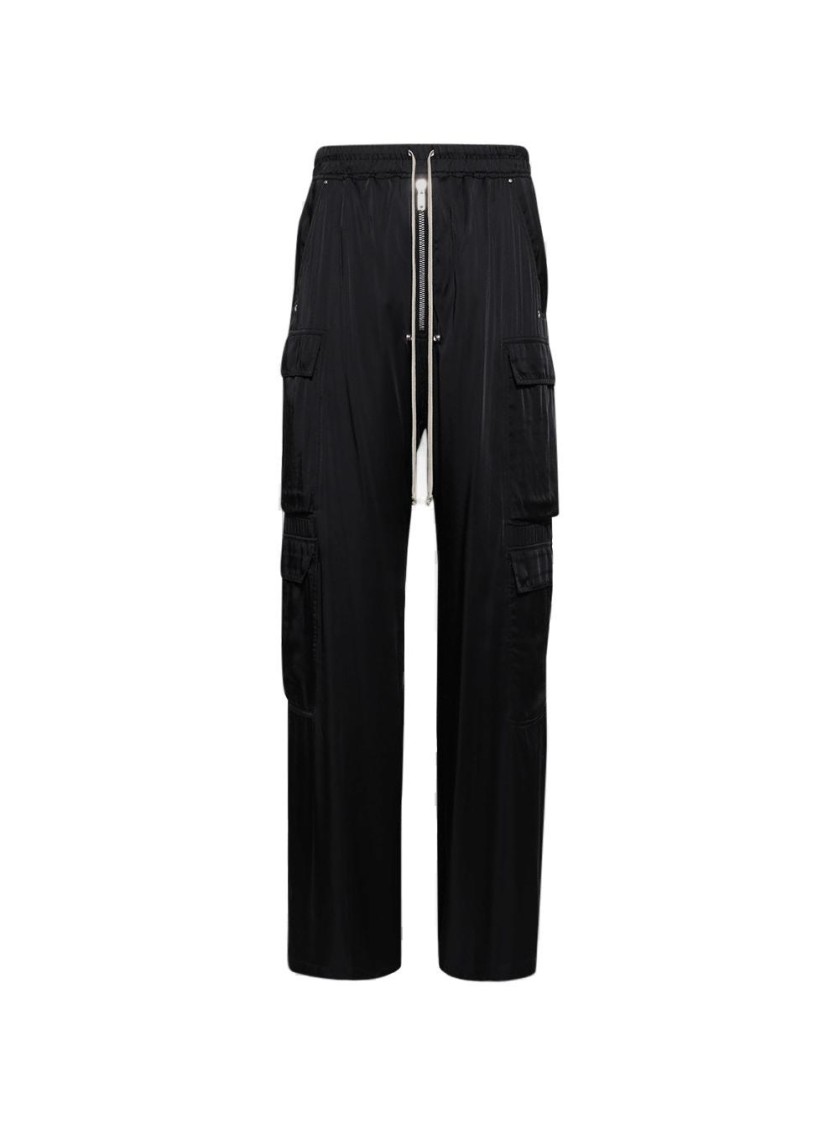 Rick Owens Mens Cargobelas Flared Wide-leg Relaxed-fit Woven Trousers Black