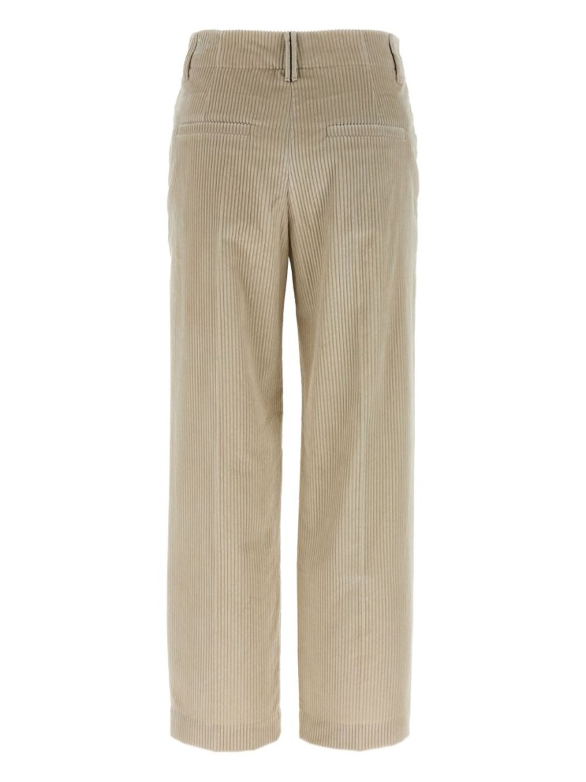 Brunello Cucinelli Beige Corduroy Trousers With Front Zip And Hook Button Closure In Neutral