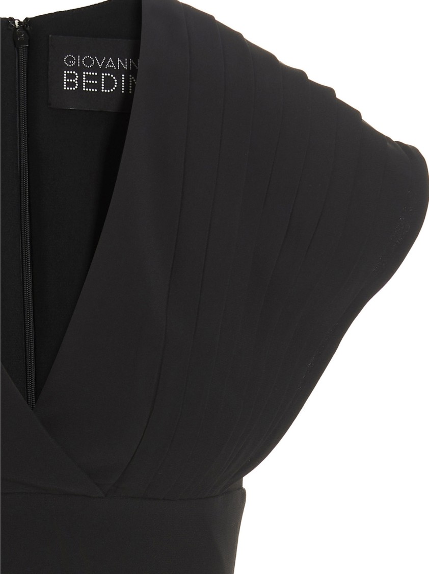 Giovanni Bedin Black Plisse Detail Mini Dress In Black