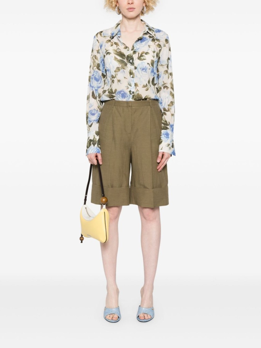 Blugirl Tailored Cuffed Wide-leg Shorts In Green