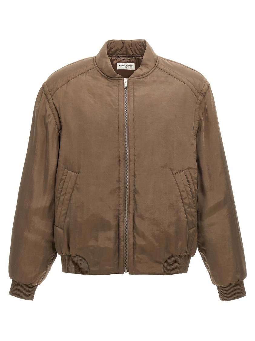 Saint Laurent Twill Teddy Bomber Jacket In Brown
