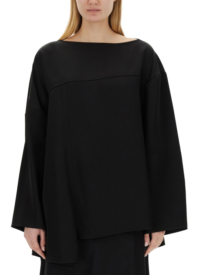 Jil Sander Asymmetrical Black Top With Unique Silhouette In Black